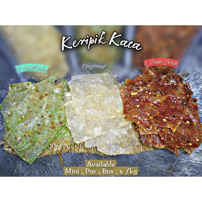 

Kripik Kaca Pedas daun jeruk , Original, Rumput Laut Pedas