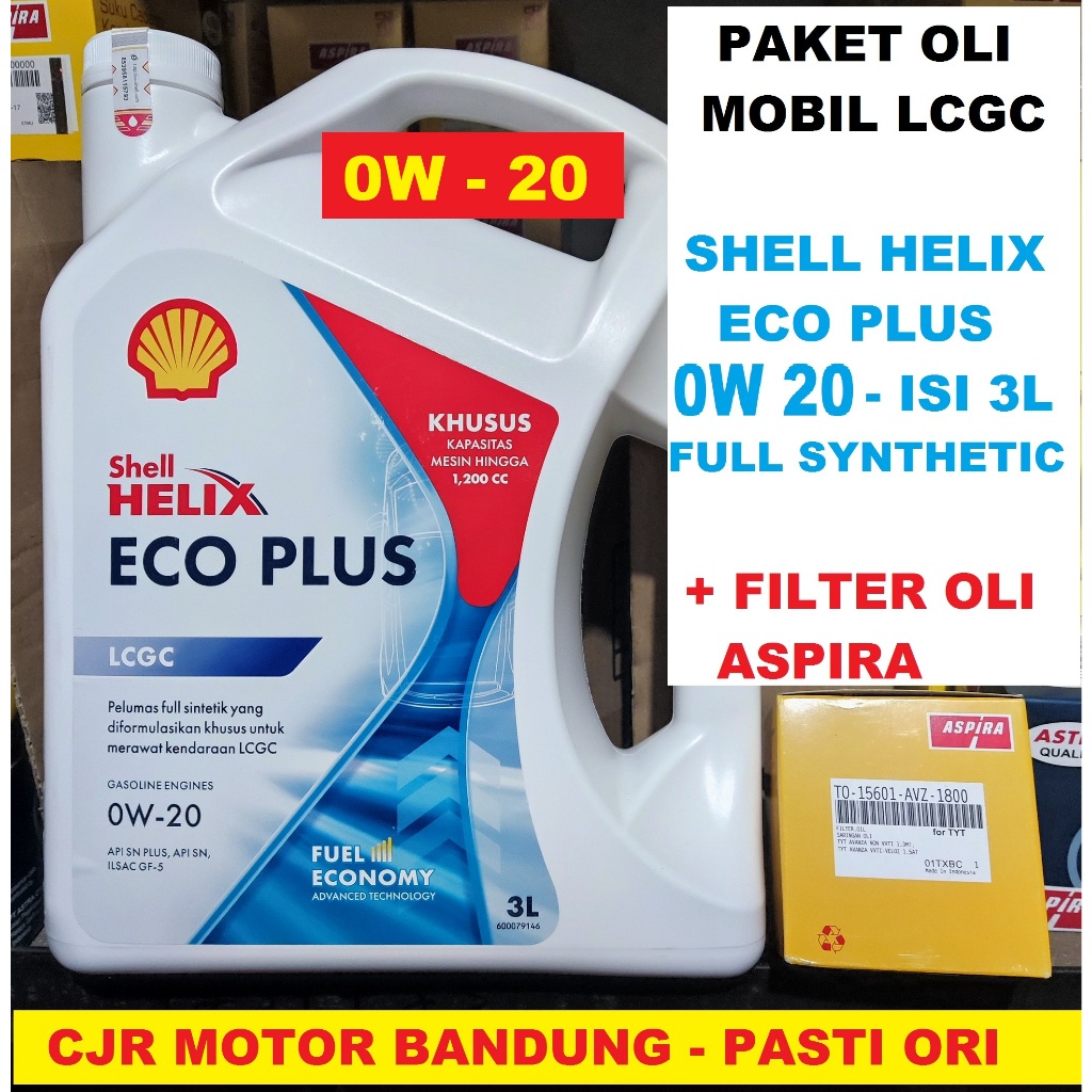Paket ganti oli Shell Helix ECO 0w 20 oli mobil ayla agya calya sigra