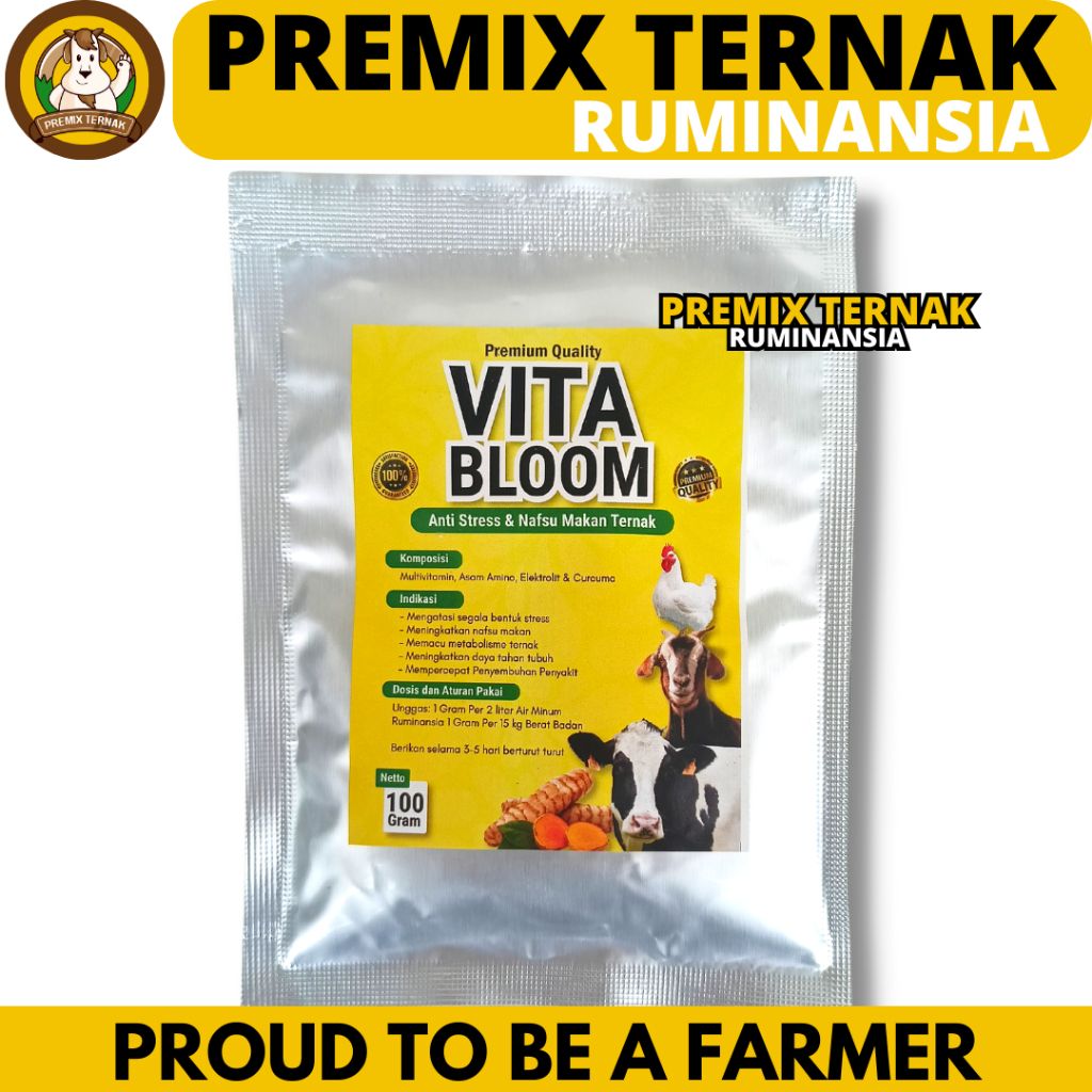 VITA BLOOM 100 GRAM - Vitamin Lengkap Penambah Nafsu Makan Hewan Ternak Domba Kambing Sapi Babi Kuda