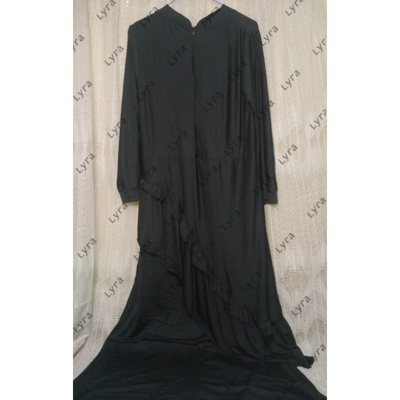 [Baju Preloved] Dress Gamis Spandek Wanita Hitam Polos Slempang Rempel Panjang Jumbo Lengan Panjang 