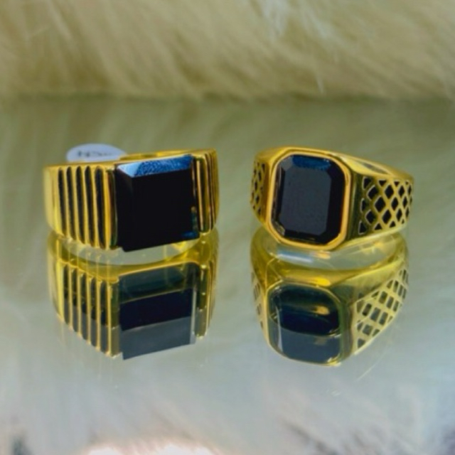 Cincin pria black onik ring gold rolek new titanium super rich