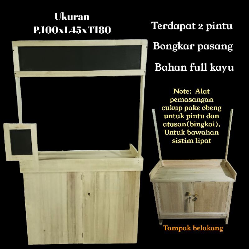 Meja booth portable lipat kayu 2 pintu