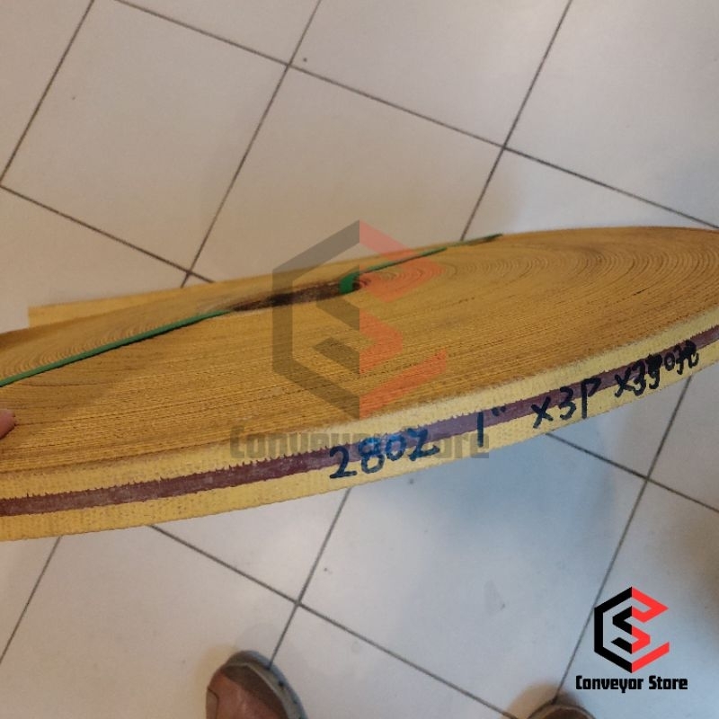 Kanvas Conveyor Kuning 1 Inch x 3 Ply - Strip Merah