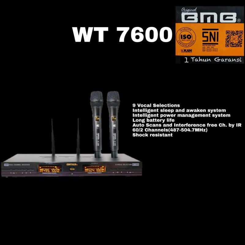 Mic Wireless BMB WT-7600 BMB WT7600 Original BMB Mic wirless BMB mikrofon Vokal UHF Original MIKOROF