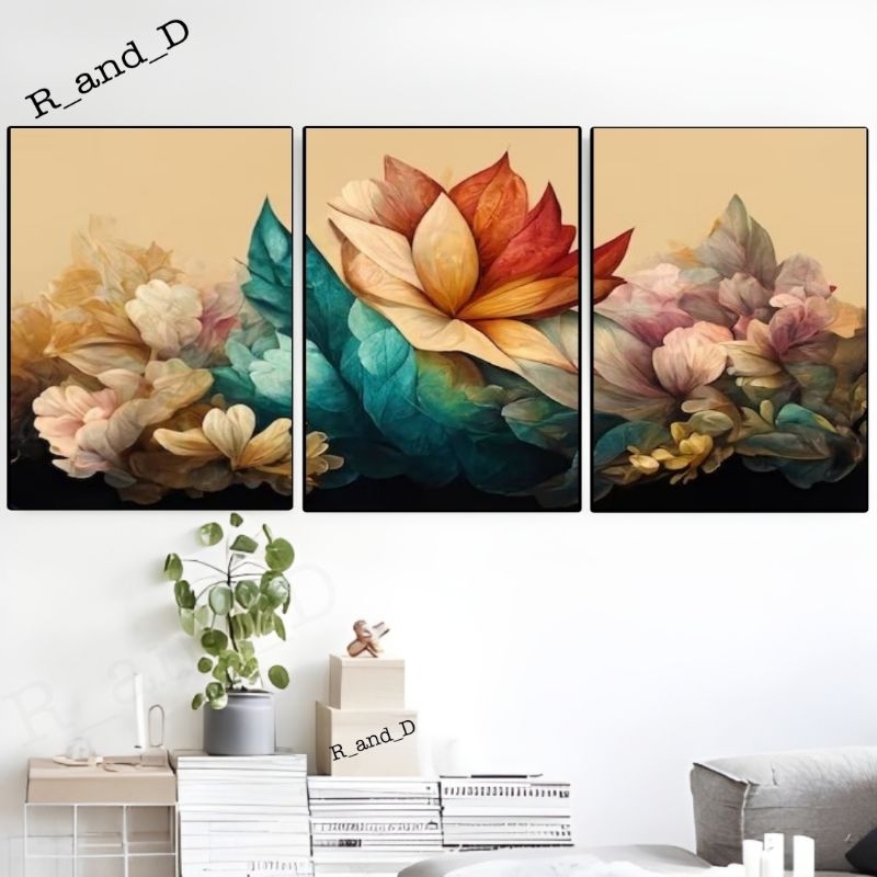 Hiasan Dinding Aesthetic Gambar Bunga Ukuran 93x47, Dekorasi dinding kamar lukisan bunga ukuran besa