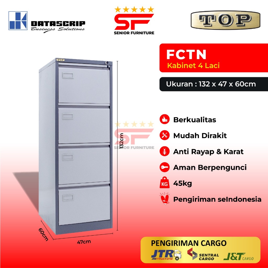 𝐂𝐀𝐑𝐆𝐎 Lemari kabinet arsip besi Filling Cabinet 4 Laci TOP FCTN-4 Datascript