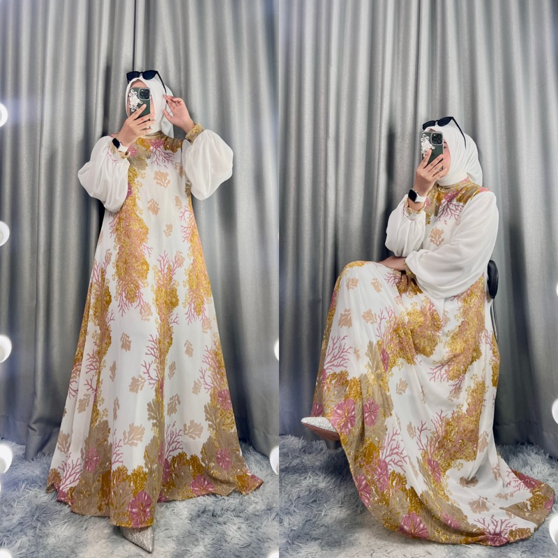 DRESS BUNGA DRESS SET HIJAB MOTIF MEWAH CERUTY