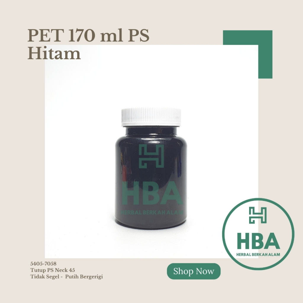 Botol Obat 170 ml Hitam Tutup Putih Gerigi Kecil / Botol Obat / Botol Plastik / Botol Kosong / Botol