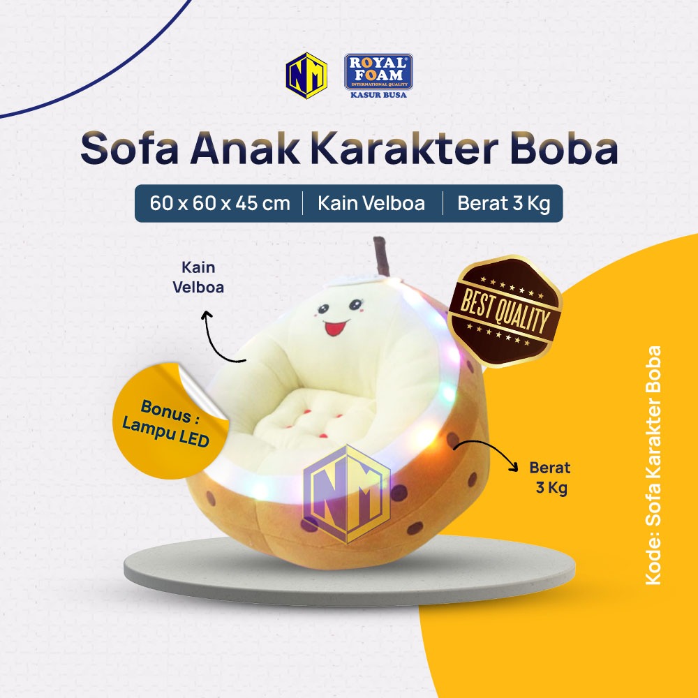 Sofa anak karakter Boba plus lampu LED Sofa Lucu