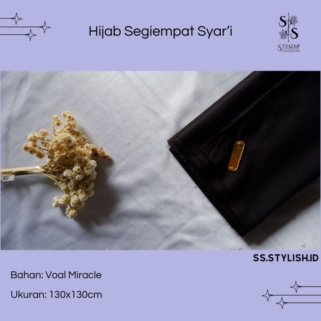 Hijab Segiempat Hitam Polos Syar'i