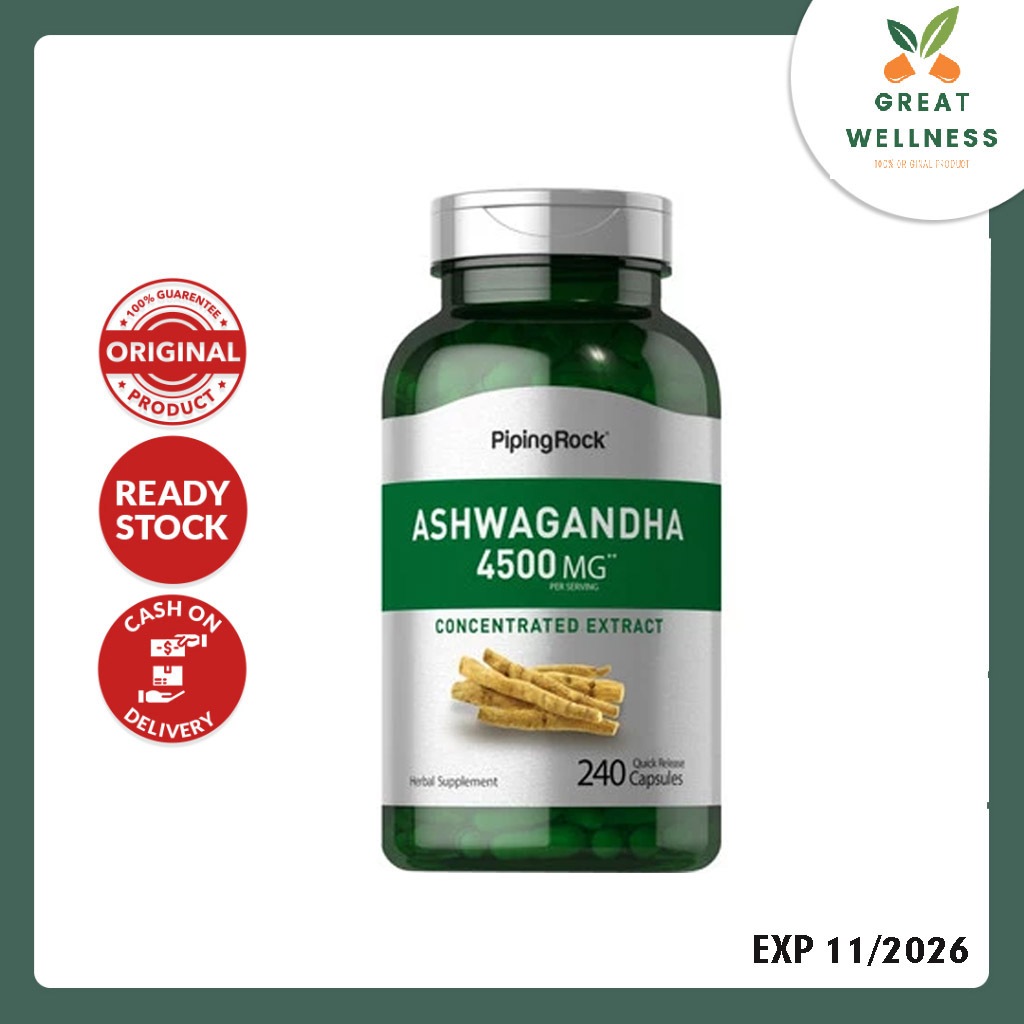 (DIJAMIN ORIGINAL) Piping Rock Ashwagandha Besar 4500 mg 240 Capsules Stress Relief Cemas