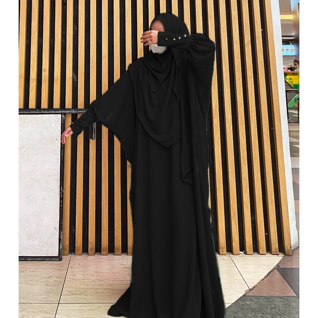 Gamis Syar'i wanita Satu Set Gamis dan Hijab Model Terbaru bahan CRINKLE PREMIUM simple elegan dan fashionable