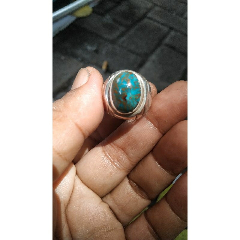 Natural batu pirus Persia urat emas ring perak 925 jaminan batu asli
