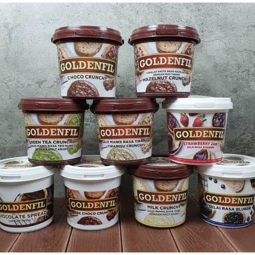 

GOLDENFIL SELAI STRAWBERRY /SAUS MANUS/TIRAMISU/CHRUNCHY CHOCO /TOPING/CEMILAN/BAKING DECORATION/COKELAT CREAMY/CHOCHOLATE/BERAT 1000GRAM/1KG