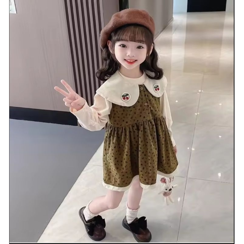 DRESS PREMIUM ANAK PEREMPUAN USIA 2-4 thun. MOTIF KRAH REMPEL BUNGA CERY