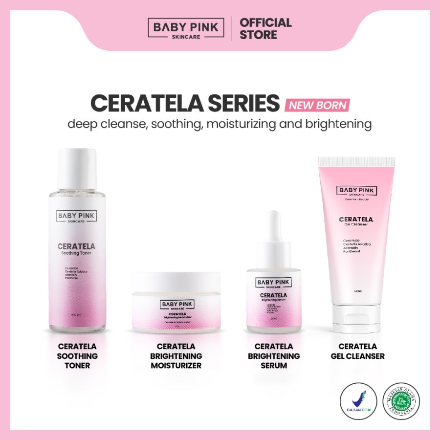 Baby Pink Skincare Ceratela Series BPOM - Paket Perawatan Siang Malam 4 in 1 BabyPink Ceramide & Cen