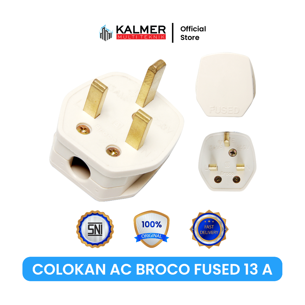 BROCO STEKER AC / COLOKAN AC BROCO FUSED 13 A / 220 V KAKI 3 / STEKER BROCO KAKI 3