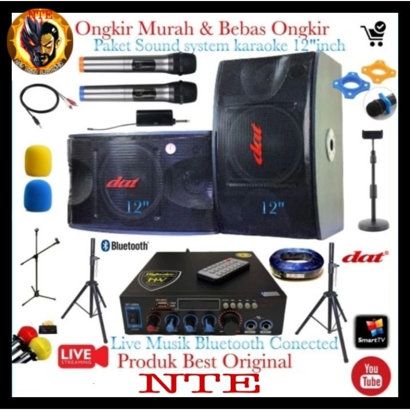 Paket Set Sound Karaoke dat speaker 12 inch Bluetooth Audio musik Live
