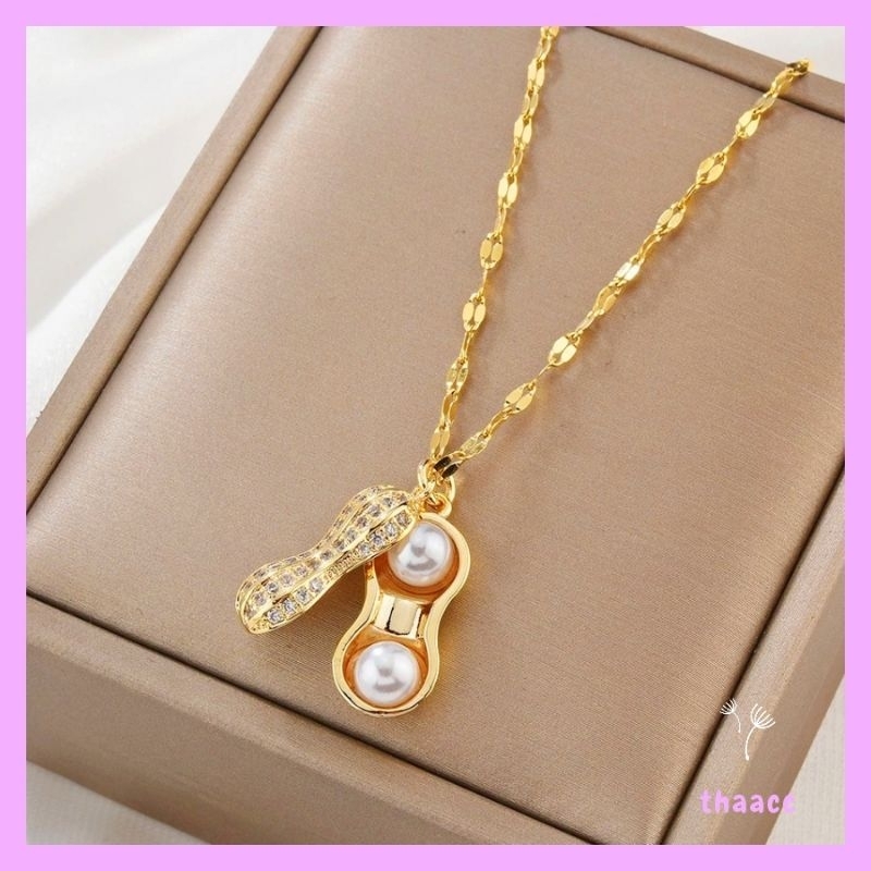 Kalung titanium fashion korea kacang mutiara simple