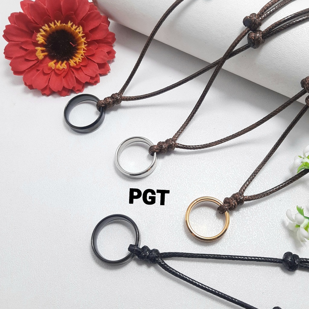 Kalung Cincin Hitam Kalung Tali Pria Wanita Tali kalung Liontin Cincin Titanium Anti Karat