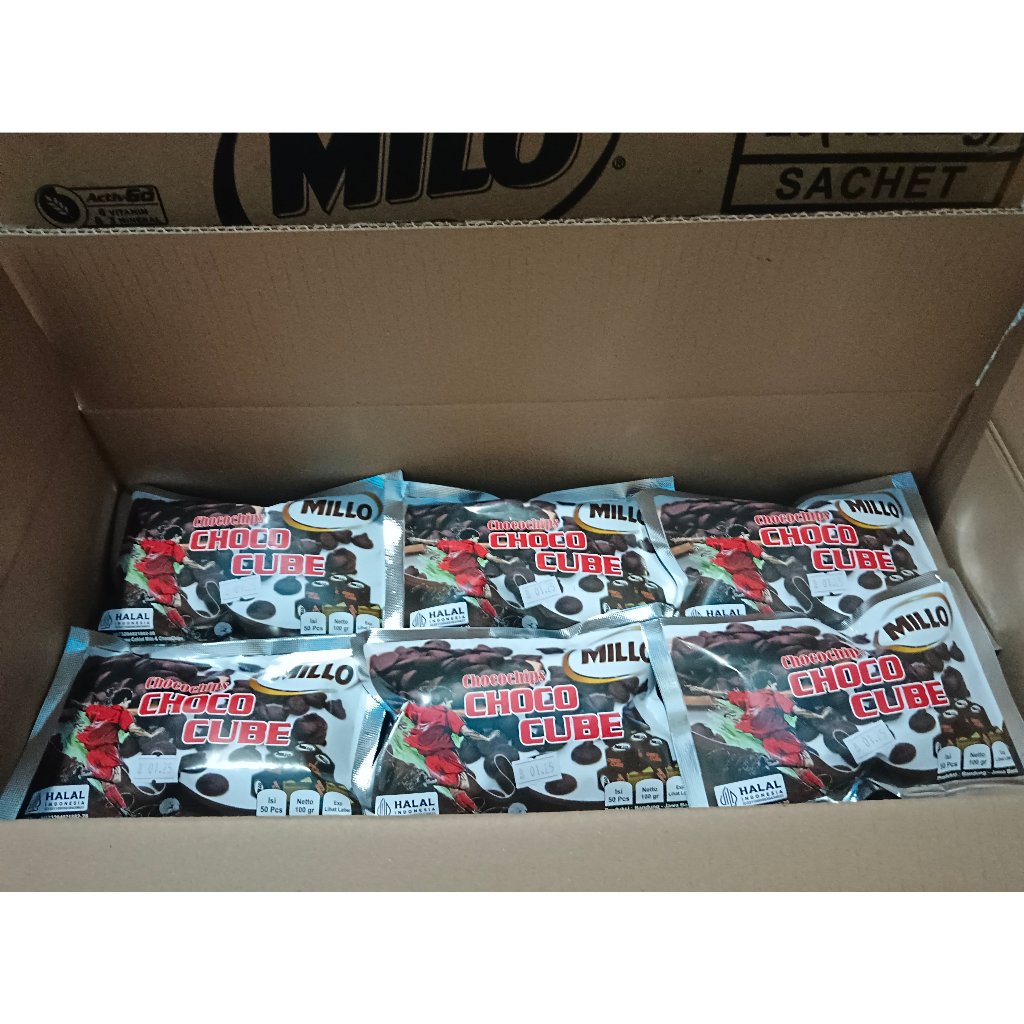 

Chocochips Milo / Millo Cube Lokal 1 Dus/Karton (Isi 40 Pack Per Pack Isi 50 Cube)