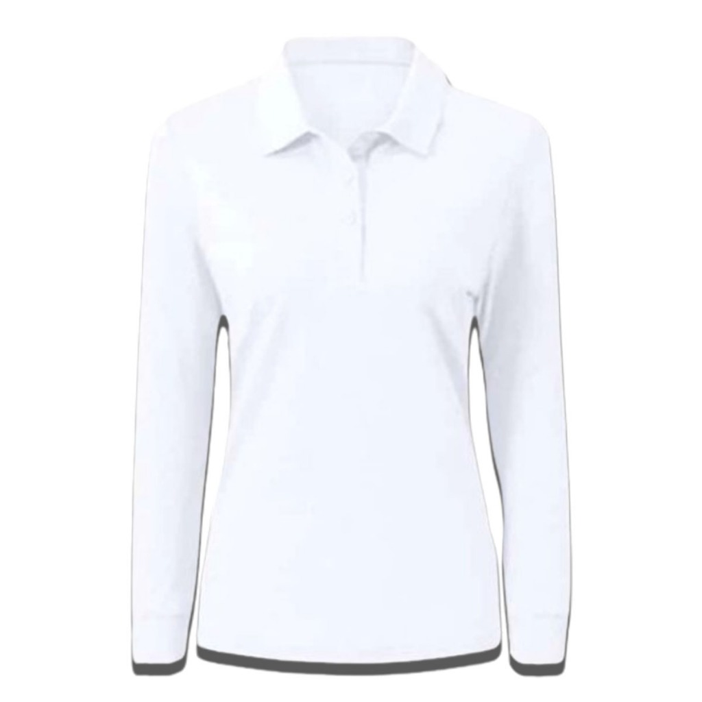 Baju Kaos Polo Lengan Panjang Warna Putih / Baju Kaos Polo Pria dan Wanita / Baju Kaos Kerah Lengan 