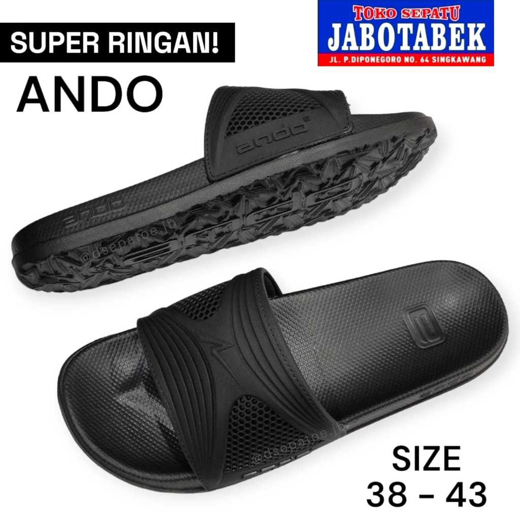 [COD] SANDAL SLIDE COWOK ANDO HITAM HITAM SIZE 38 39 40 41 42 43 SIMPLE POLOS / SANDAL SELOP PRIA KA