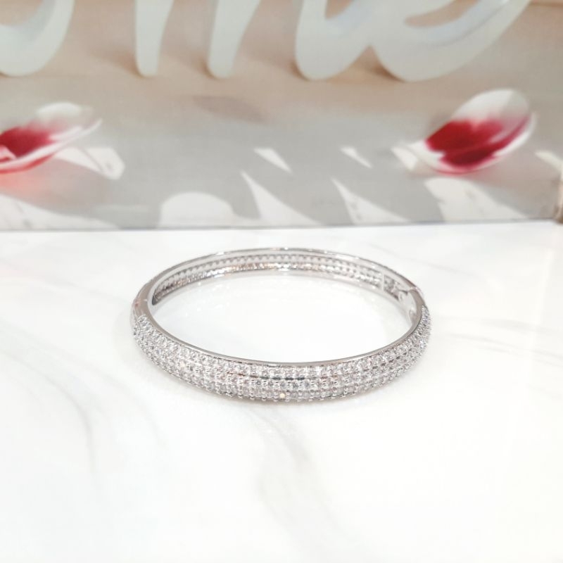 Gelang Full Mata Baris Chrome Emas Putih / Gelang Tangan Mata Baris Chrome Emas Putih