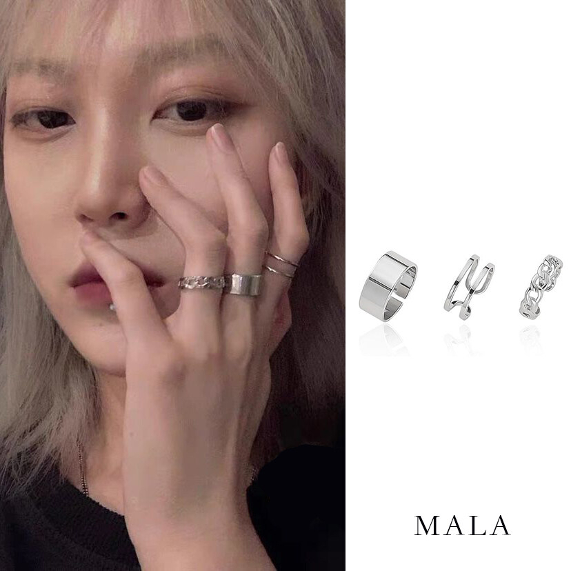 Cincin Emas Perak 18K Paket 3pcs Silver Perhiasan Cincin Wanita Korea Elegan