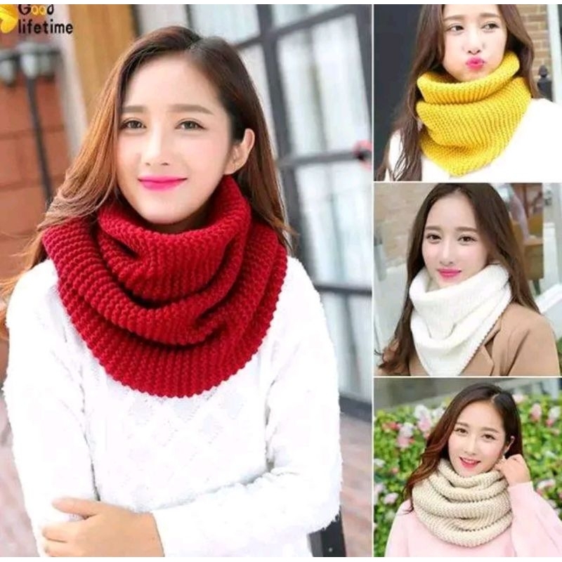 Happy Tuummy Syal Rajut Panjang Wanita Pria Musim Dingin/Winter Infinity Scraf 2 Ring