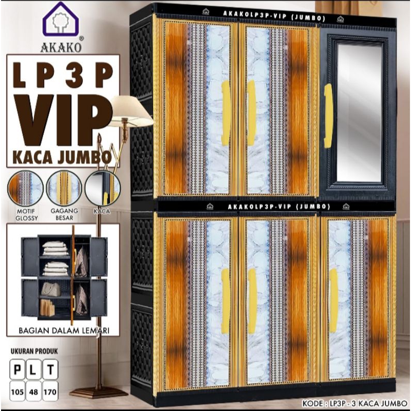 Akako Lemari Pakaian Gantung 3Pintu Kaca Jumbo - LP3P VIP