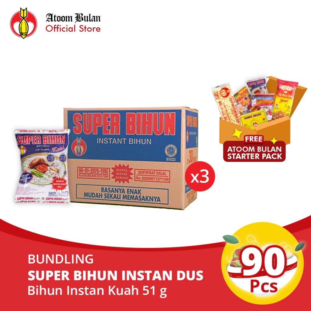 

Super Bihun Kuah 3 dus (1 dus - isi 30 pcs) FREE Atoom Bulan Starter Pack