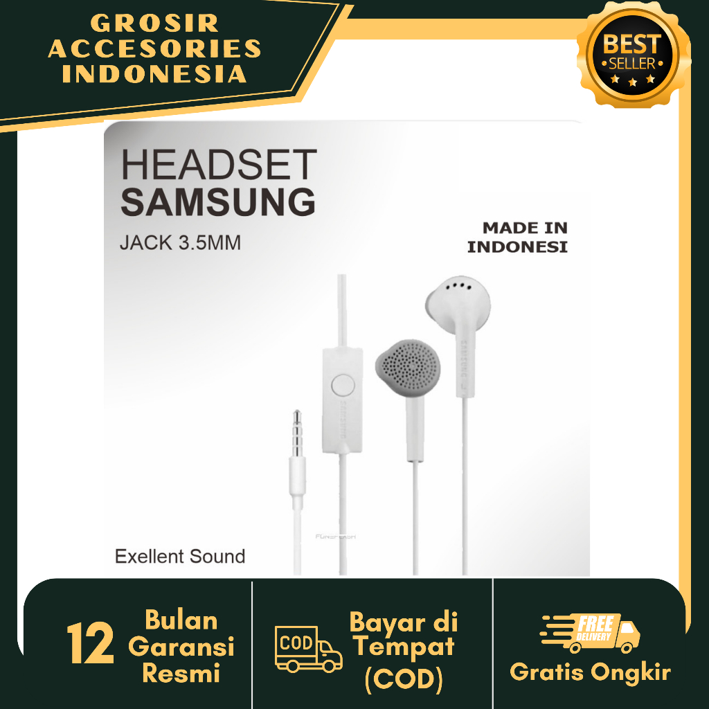 Handsfree Samsung J1 Made in Vietnam Original Quality Headset Super Bass- Hitam & Putih Grosir ACC