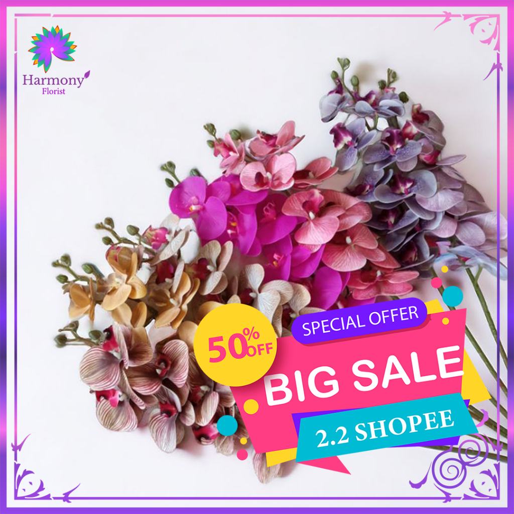 Bunga Anggrek Latex Premium 9 Cabang Import/Bunga Anggrek Bulan/Bunga Hias Dekorasi
