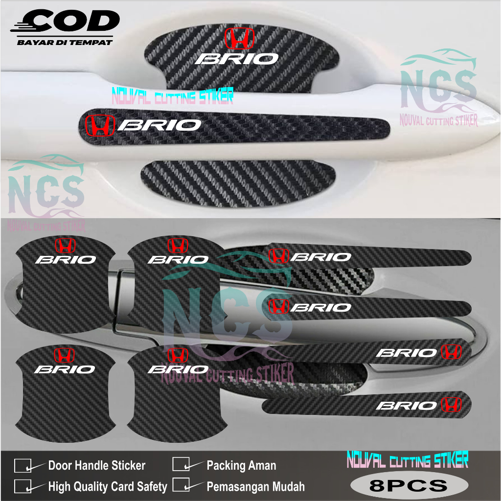 8 PCS Sticker Carbon 3D Pelindung Gagang Pintu Mobil Brio Sticker Carbon Pengaman Handle Pintu Mobil
