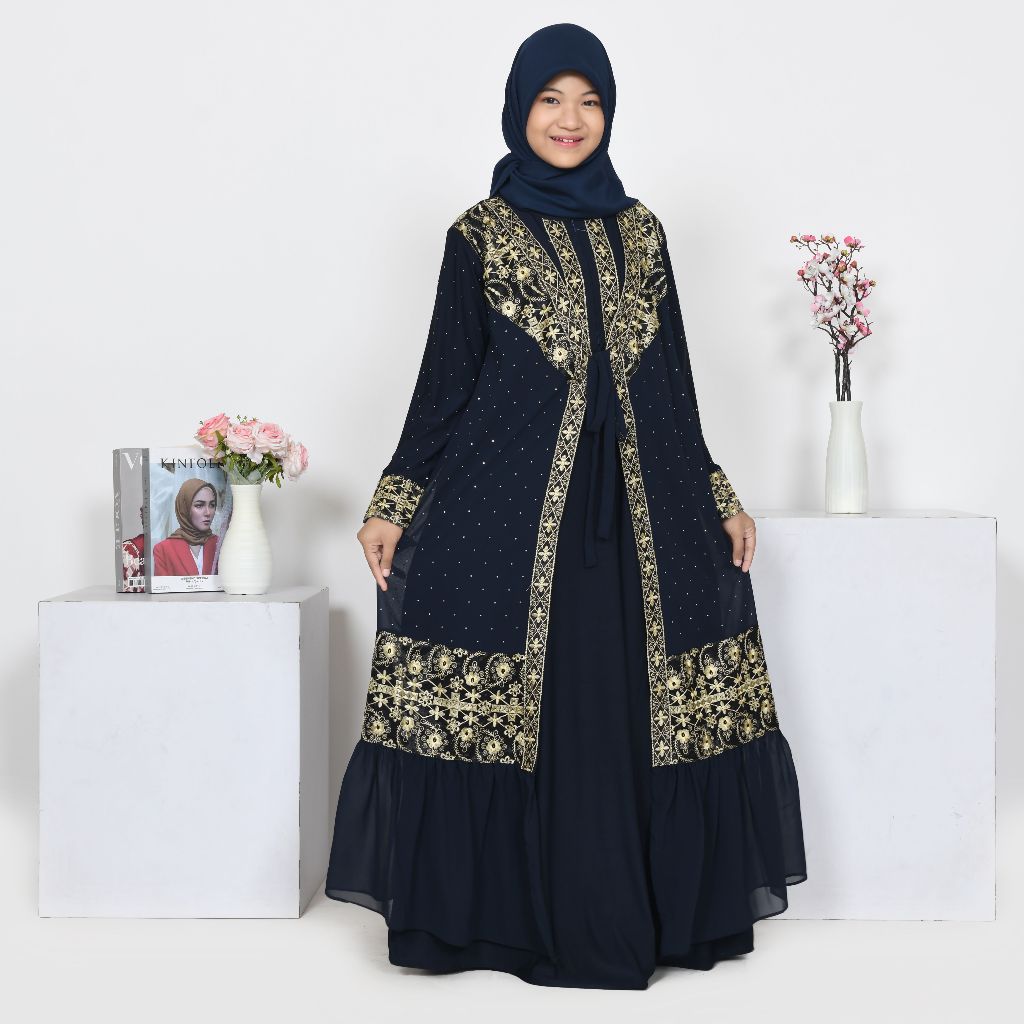 Abiyyuco TA9017Anak | Abaya Turki Anak Perempuan Baju Gamis Turkey Remaja Tanggung Hitam Warna Warni