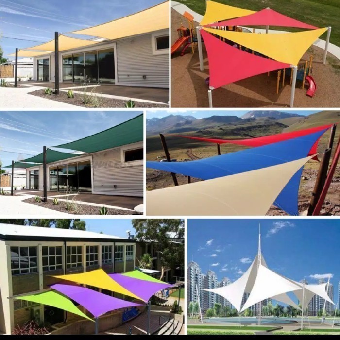 Kanopi kain awning bentuk segitiga ukuran 5x5x5 meter  sun shade