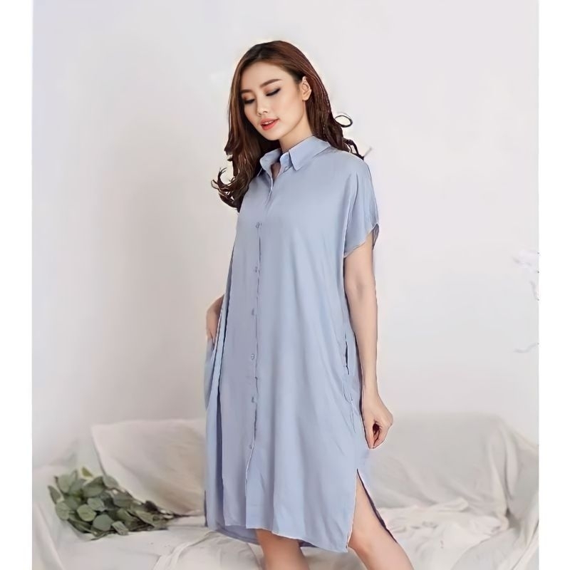 DASTER TIDUR POLOS HOME DRESS BUSUI FULL KANCING BAHAN RAYON
