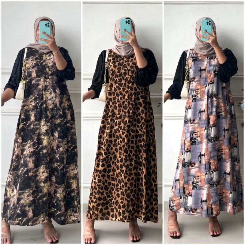 BISA COD GALERIAZKIYA YUMNA DRESS/ DASTER GAMIS KOMBI LENGAN POLOS HITAM/ HOMEDRESS KOMBINASI VIRAL 