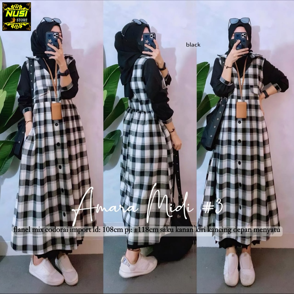amara midi dress flanel import ld 108 pakaian baju longdress long dres gamis motif kotak siize xxl p