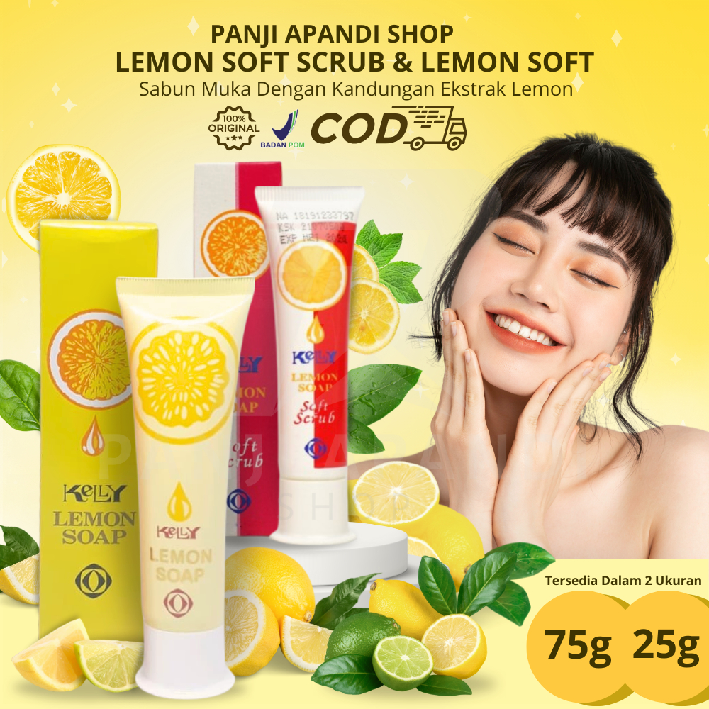 KELLY LEMON SOAP SOFT SCRUB 75gr 25gr / SABUN CUCI MUKA BPOM / FACIAL SCRUB KELLY ASLI