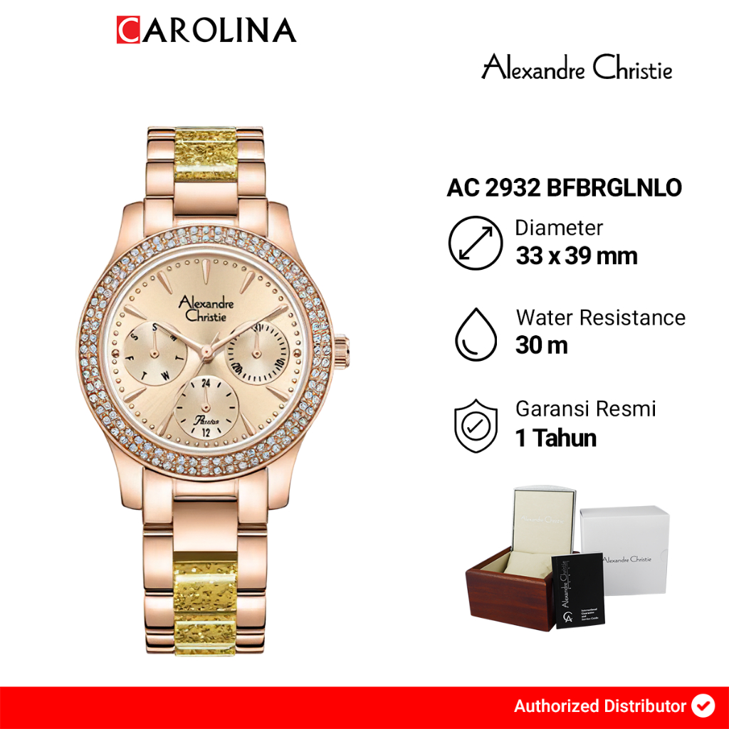 Jam Tangan Wanita Alexandre Christie Multifunction AC 2932 BFBRGLNLO Rose Dial Rose Gold Dual Tone S