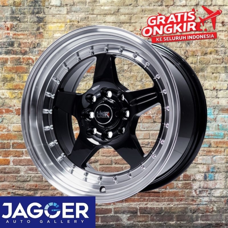 Velg mobil celong hsr terara ring 15 lebar 7-8 black polish