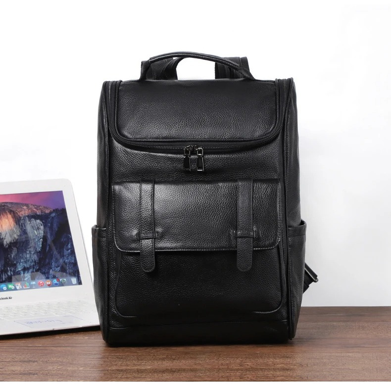 Ransel Pria Kulit Asli 100% Tas Sekolah Anak Laki-laki Fashion Kapasitas Besar