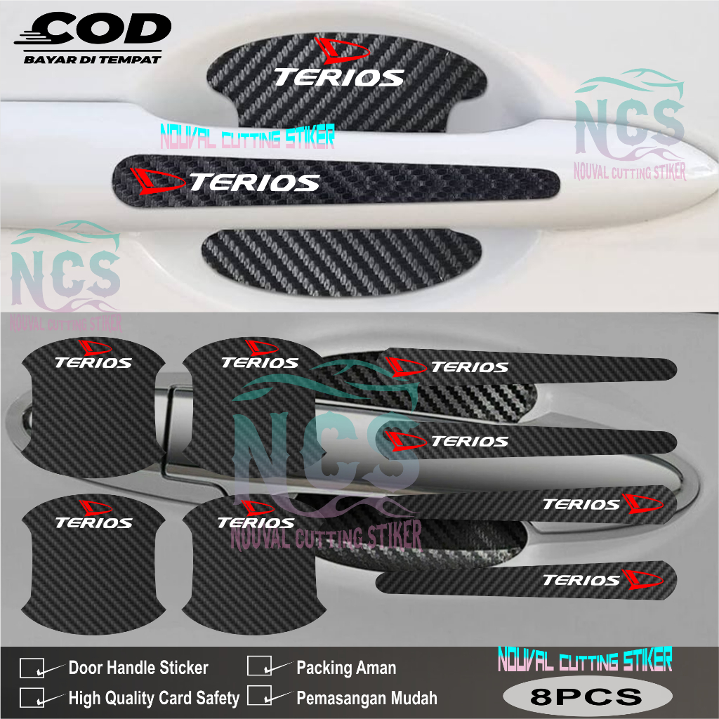 8 PCS Sticker Carbon 3D Pelindung Gagang Pintu Mobil Terios Sticker Carbon Pengaman Handle Pintu Mob