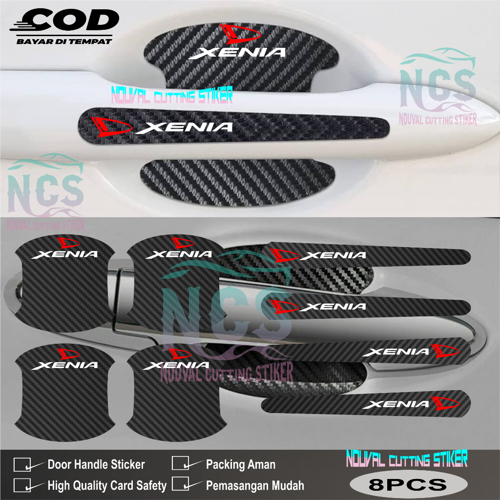 8 PCS Sticker Carbon 3D Pelindung Gagang Pintu Mobil Xenia Sticker Carbon Pengaman Handle Pintu Mobi