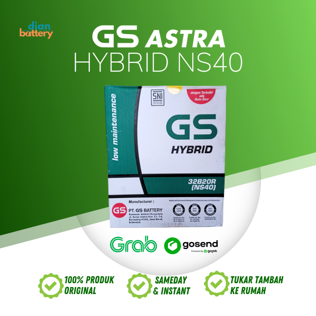 Aki Mobil Terios Rush GS HYBRID NS40 Accu 32B20R (32Ah)