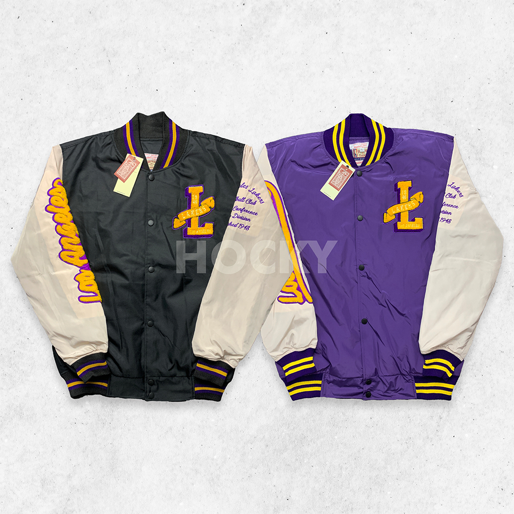 HOCKY Varsity Los Angeles Laker's Purple Cream Bomber Jacket Casual Vintage Full Embroidery