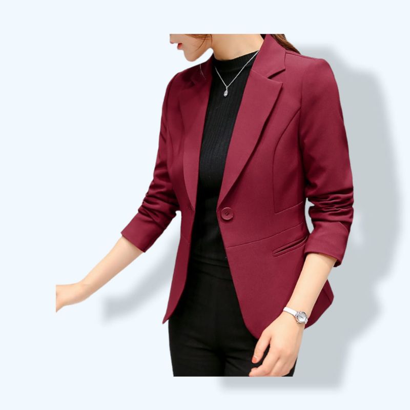 Jas Wanita Dewasa Blazer Casual Warna Merah Maroon