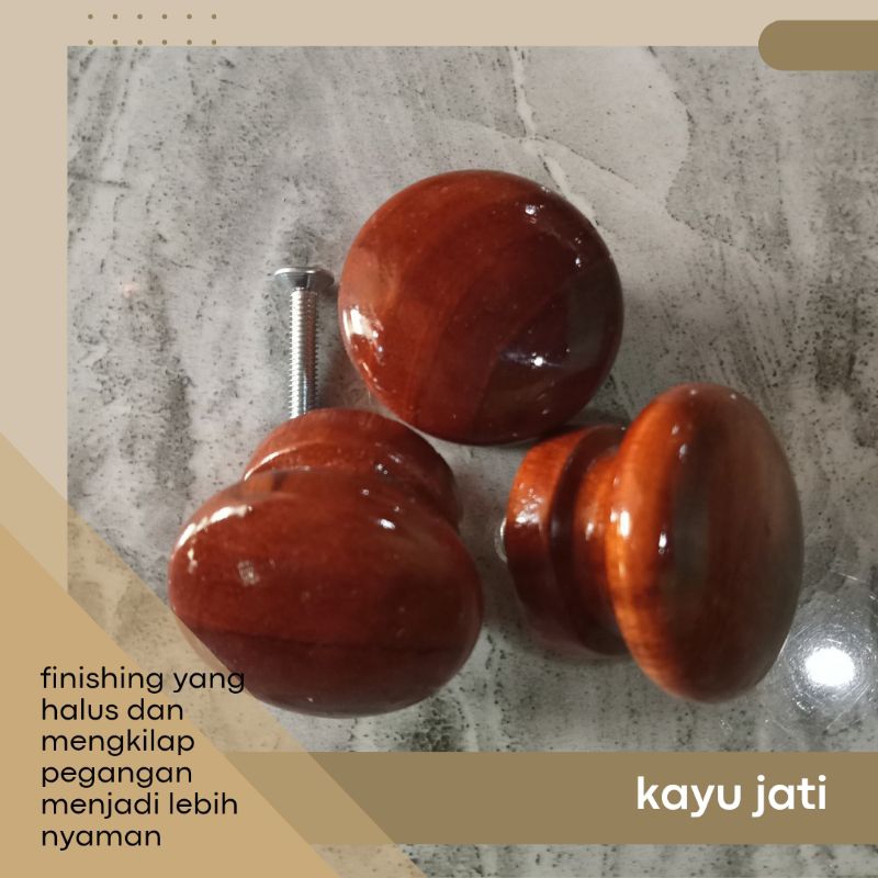 KENOP KAYU JATI BULAT / TARIKAN LACI KAYU